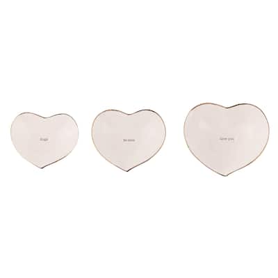 Transpac Dolomite 5.75 in. Off-White Valentines Day Heart Trinket Dish Set of 3