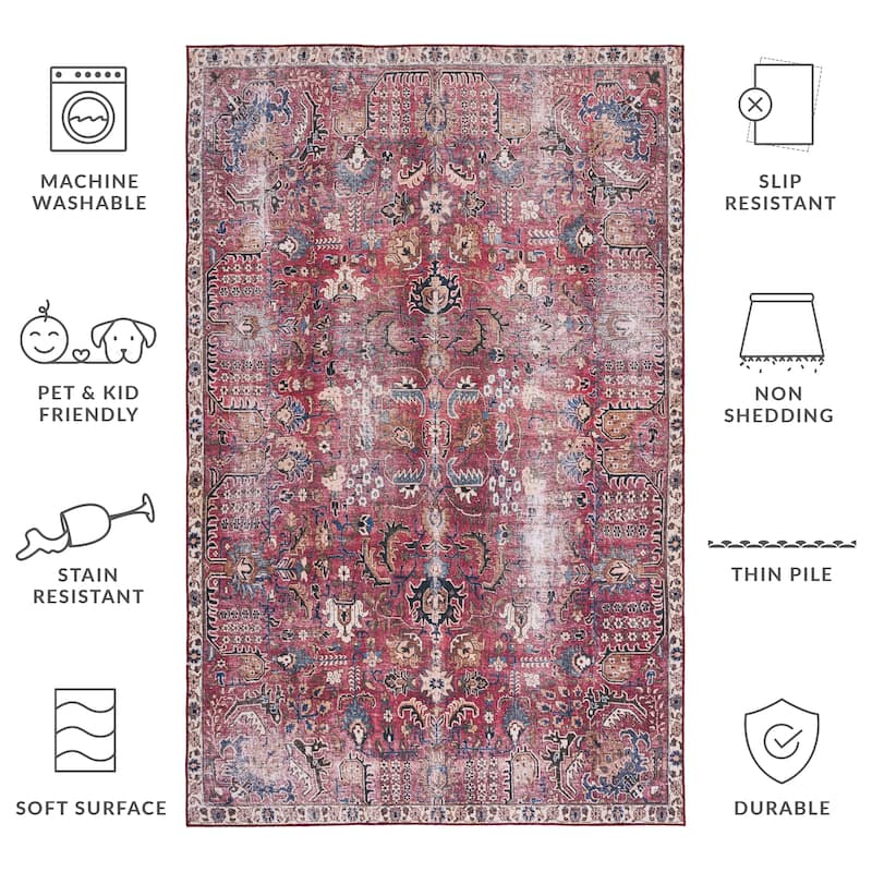 SAFAVIEH Tucson Machine Washable Slip Resistant Loula Oriental Distressed