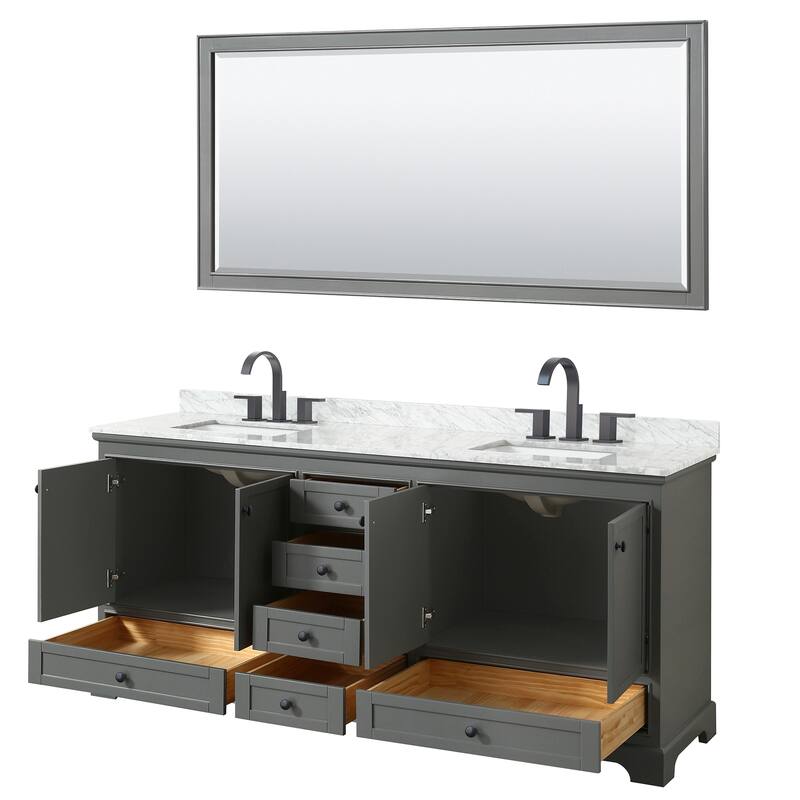 Deborah 80-inch Dark Gray Double Vanity, Square Sinks, 70-inch Mirror