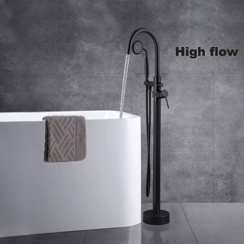 BATHLET Freestanding Bathtub Floor-Mount Faucet Tub Filler with Hand Shower