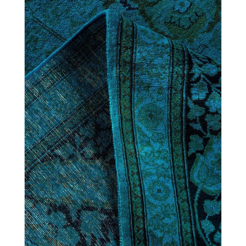 Overton Hand Knotted Wool Vintage Inspired Modern Contemporary Overdyed Blue Area Rug - 8' 2" x 8' 5"