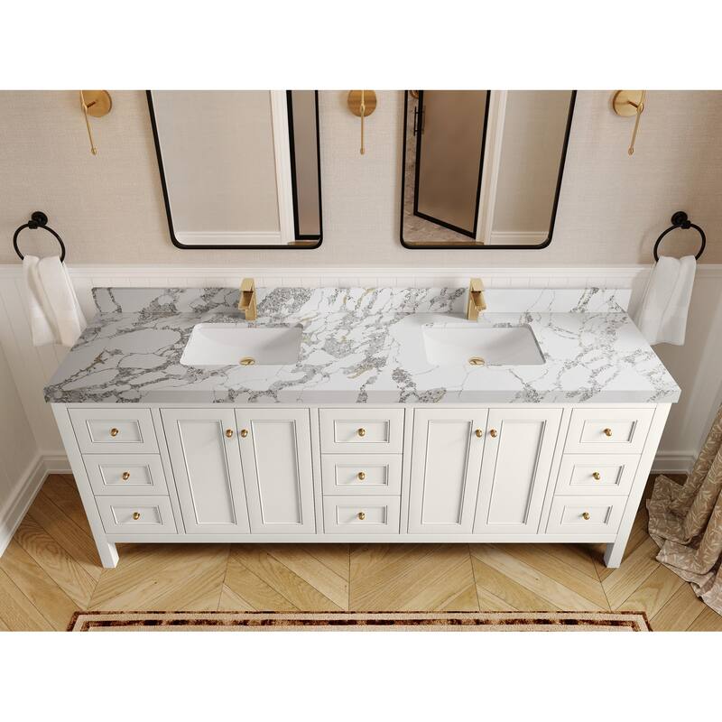 Willow Collections 84 in. W x 22 in. D Nashville Double Bowl Sink Bathroom Vanity with Countertop - 2"Calacatta Paliasandro - Ivory