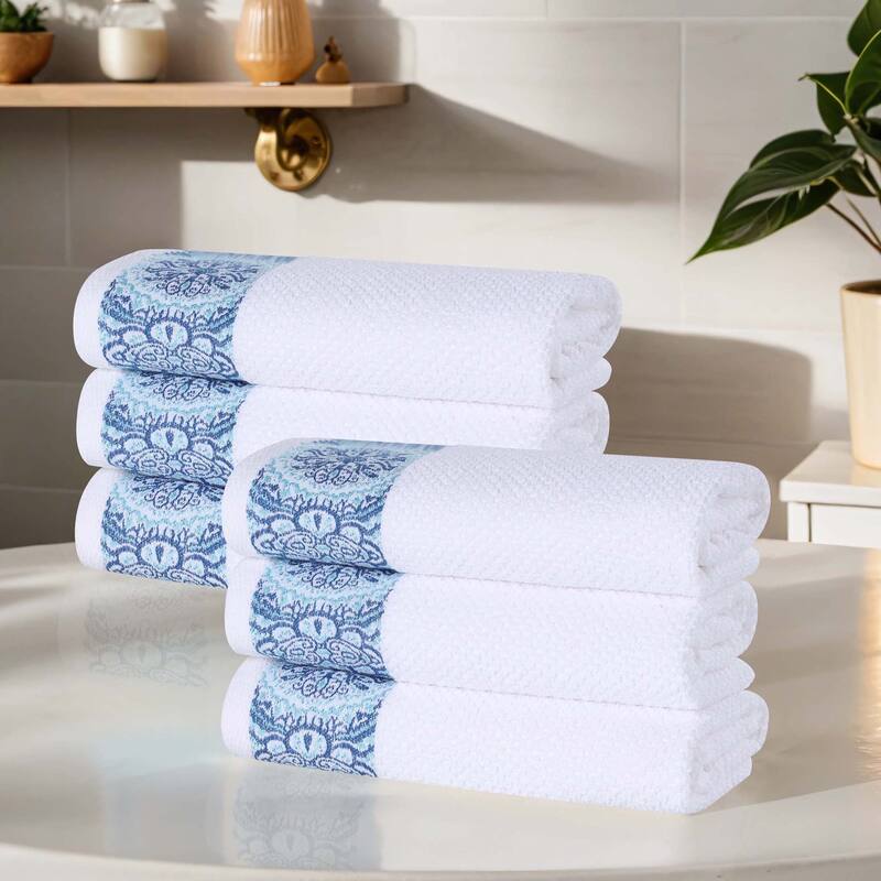 Superior Medallion Cotton Jacquard Soft Absorbent Hand Towel Set of 6