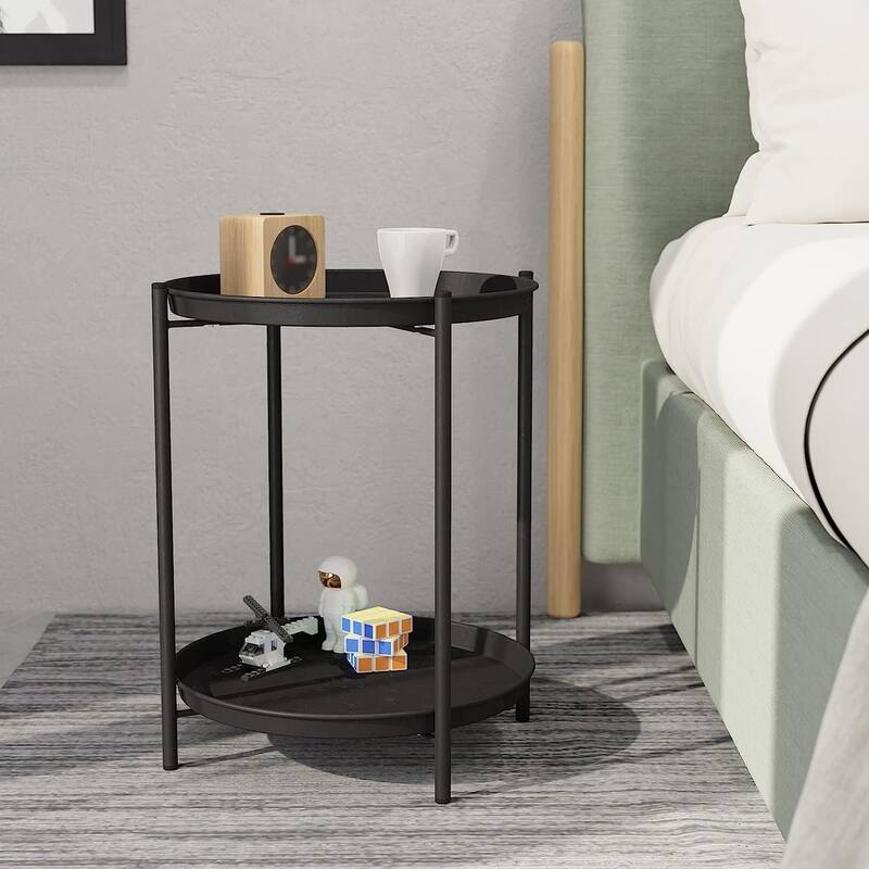18" or 28" Round Outdoor Side Table End Table Coffee Table - BlackO