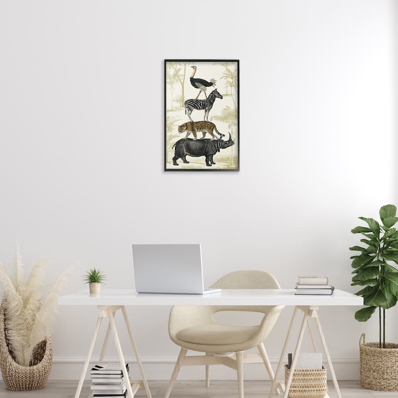 Stupell Tower of Safari Animals Framed Giclee Art Design By Victoria Barnes