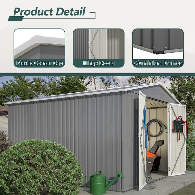 10 x 10 FT Outdoor Storage Shed, Large Metal Tool Shed