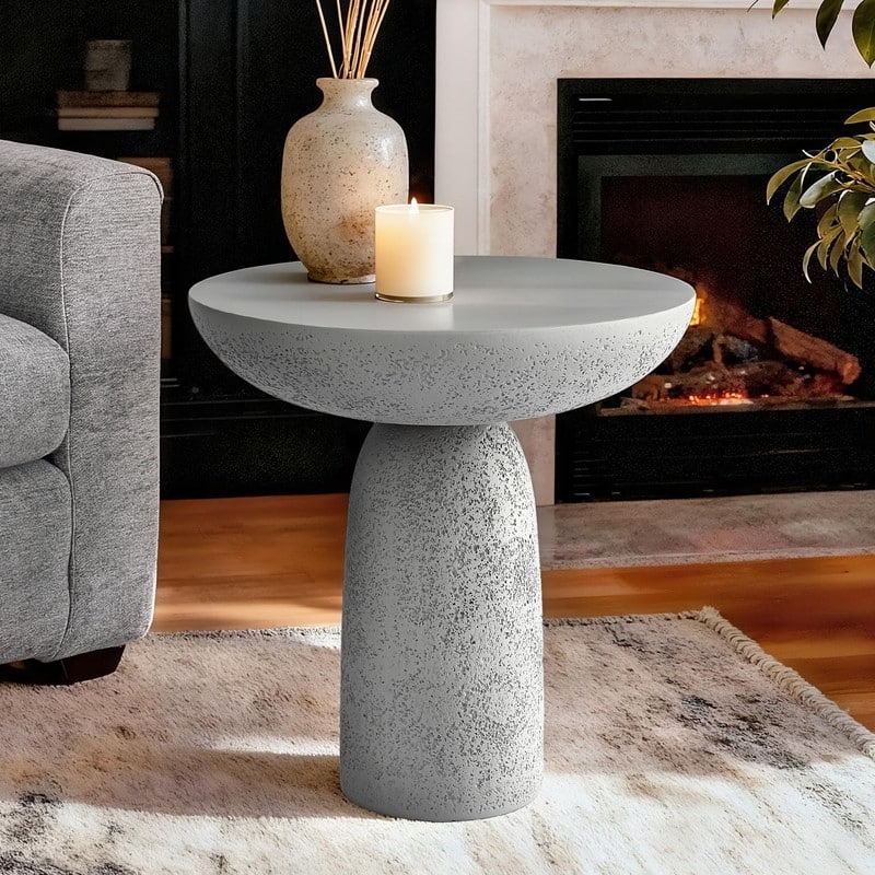 Round Side Table End Table - Grey