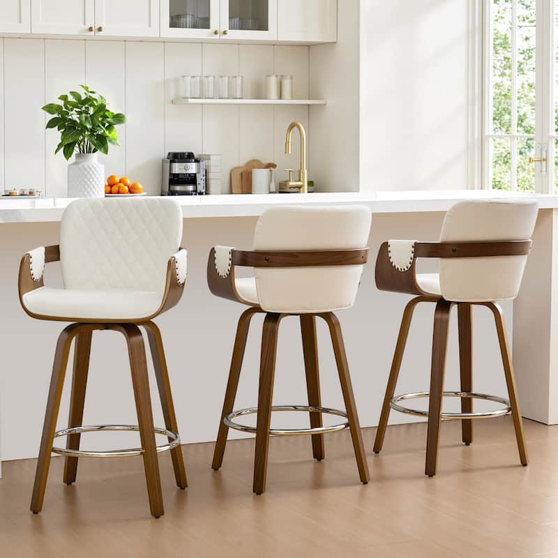 26-Inch Upholstered Swivel Counter Height Bar Stool with Armrests - 36.6"H x19.5"W x 21.3"D