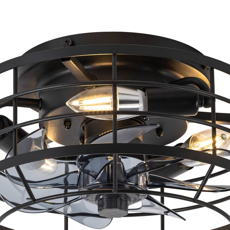 12" Low Profile Enclosed Cage Ceiling Fan with Light and Remote