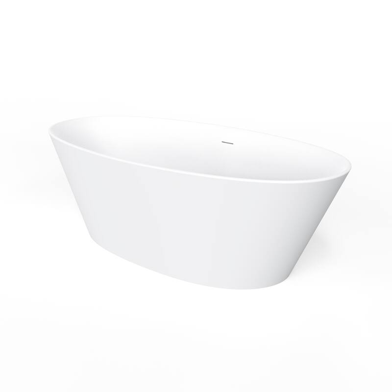 67 Inch Solid Surface Freestanding Soaking Bathtub in Matte White