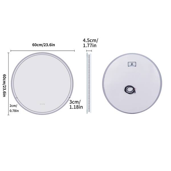 dimension image slide 1 of 2, 23.6''x23.6'' Round Intelligent Bathroom Wall Mirror w/Demister Led Light