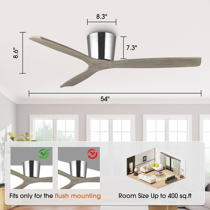 54" Farmhouse Gold Solid Wood Flush Mount Ceiling Fan without Light