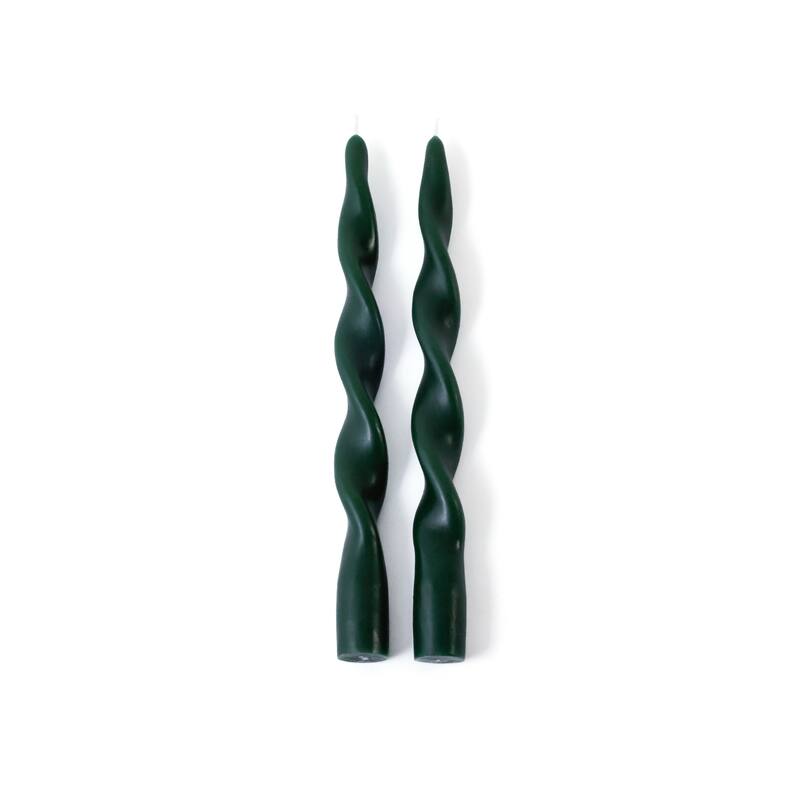 Lumière Twist Formal Taper Candles, Set of 12 - Holiday Table Décor - Alpine Green - 10"