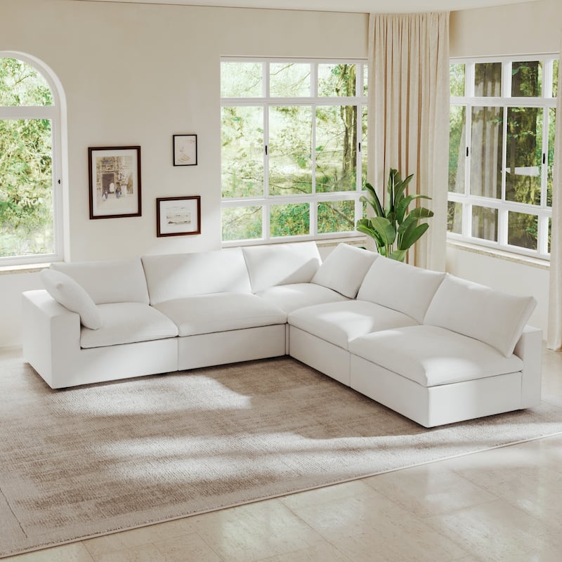 120.45'' Oversize Down Filled Corner 5-seats Sectional Sofa Couch - White