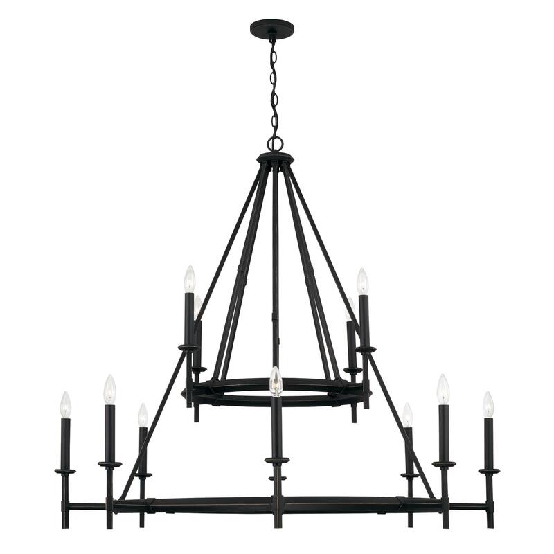 Ogden 12-light Brushed Black Iron Two-Tier Chandelier