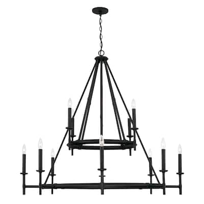 Ogden 12-light Brushed Black Iron Two-Tier Chandelier