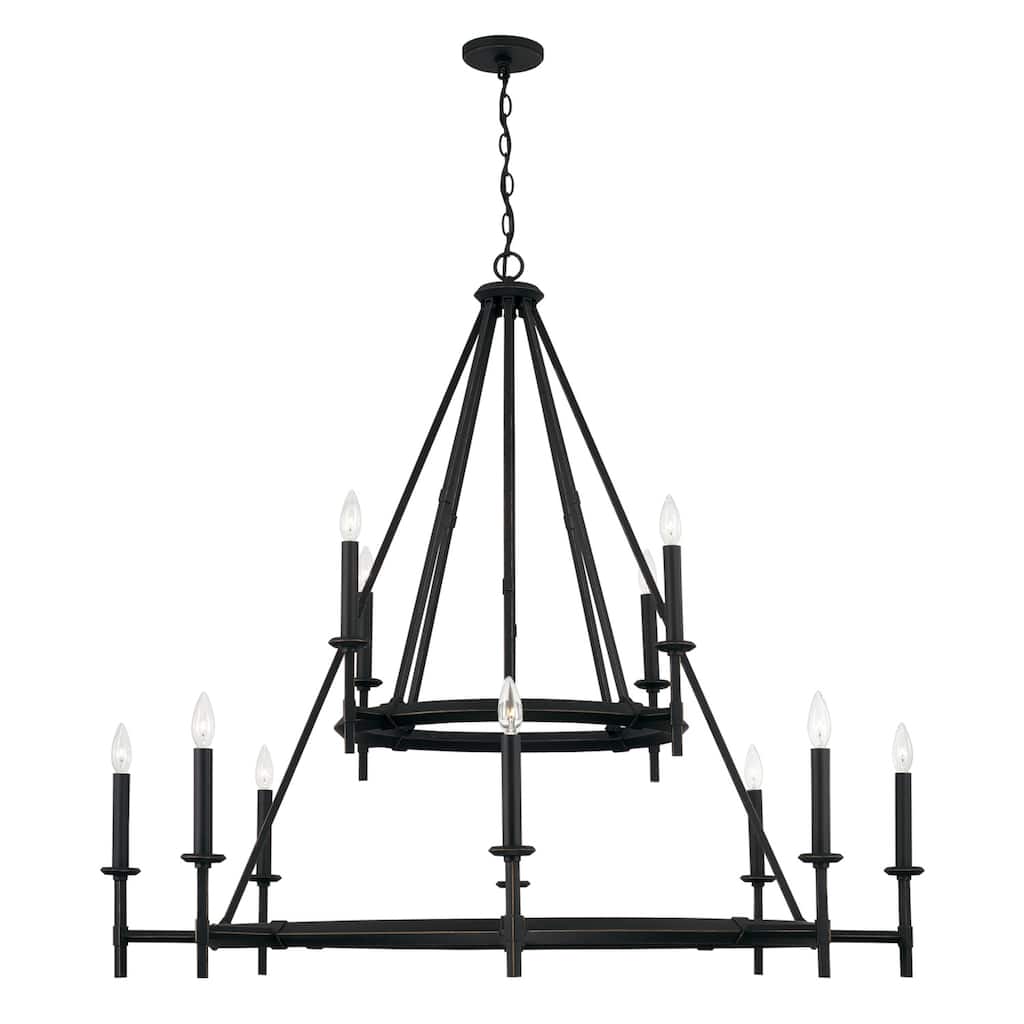 Ogden 12-light Brushed Black Iron Two-Tier Chandelier