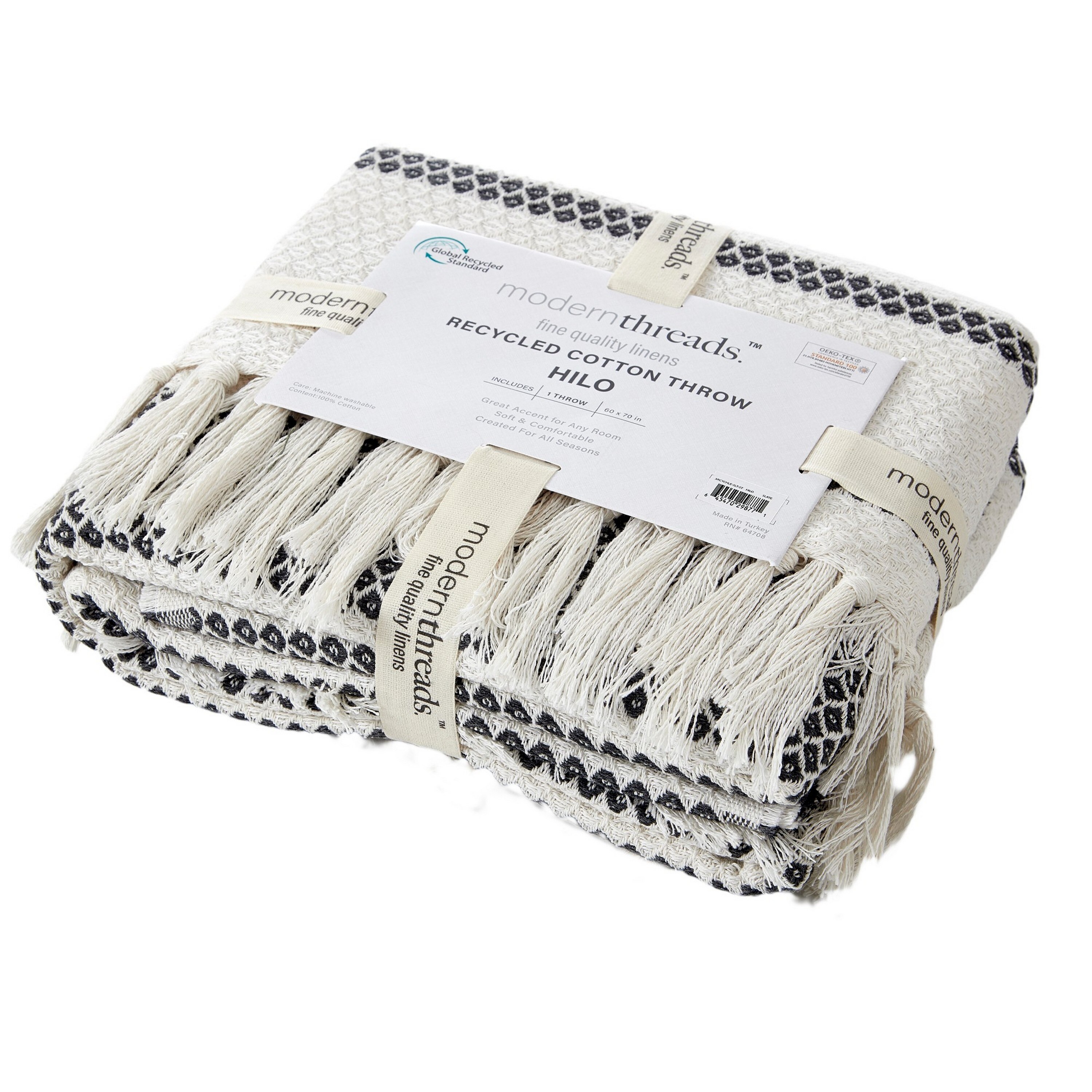 Ida 60 x 70 Throw Blanket with Diamond Knitted Cotton Gray and
