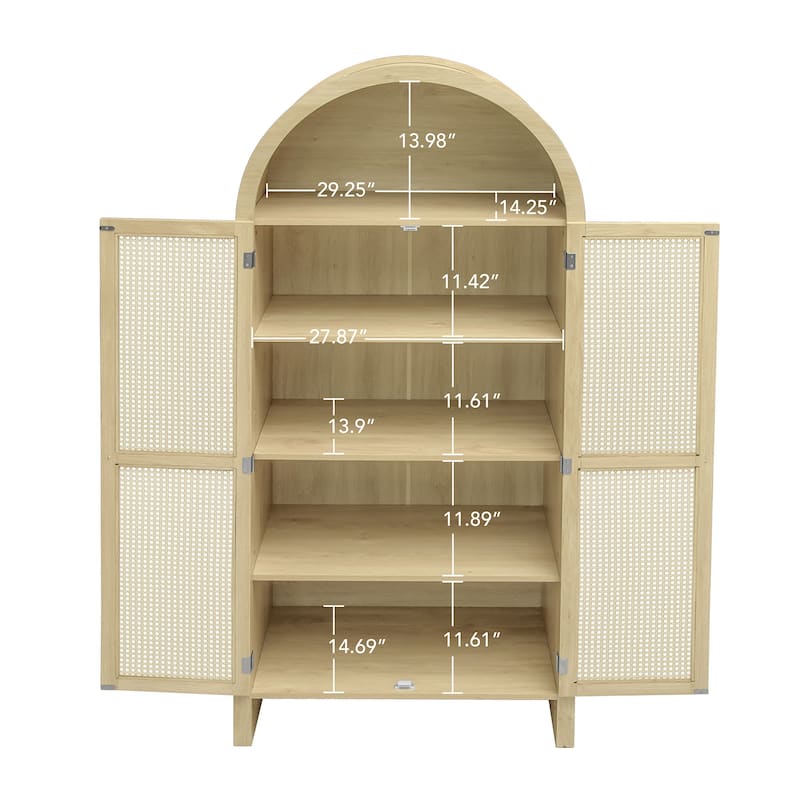 Roomfitters 70.28" Tall Arched Kitchen Pantry Cabinet, Modern Farmhouse Storage Cabinet with Glass Doors, Natural