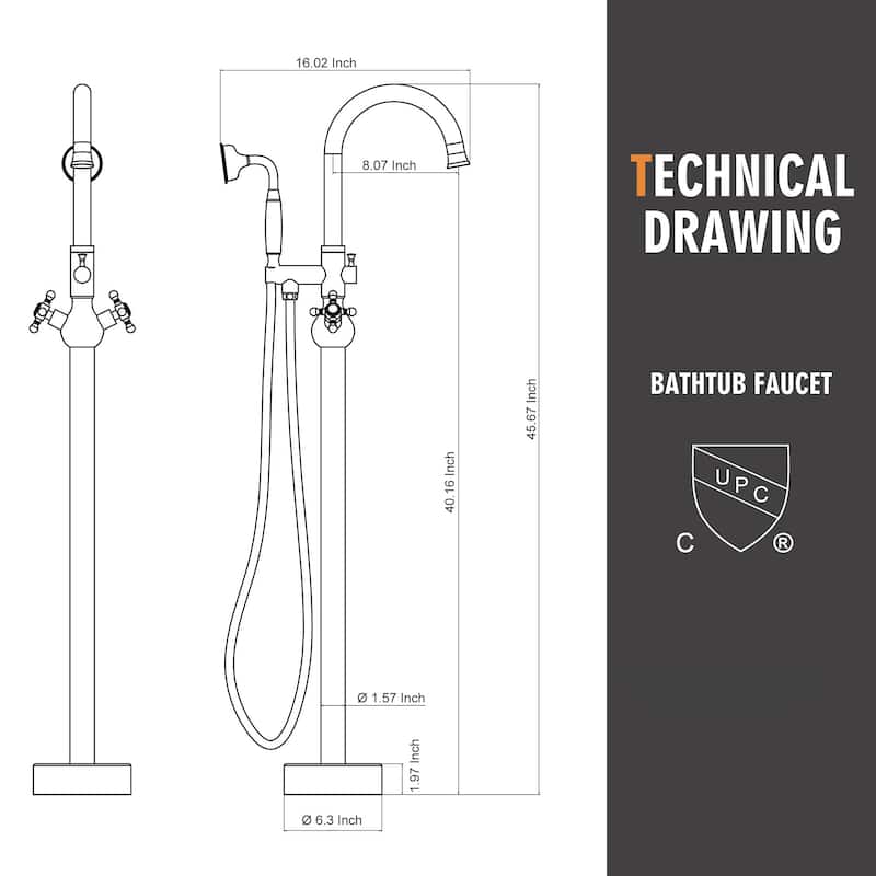 Brushed Freestanding Tub Filler Faucet with Handshower