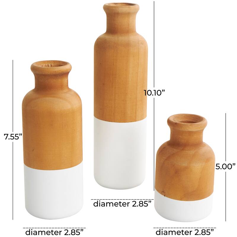 Brown Wood Colorblock Vase with White or Black Bases (Set of 3)