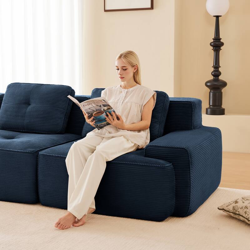 Roomfitters 82" Modular L-Shape Sectional Sofa, Corduroy Cloud Couch with Ottoman & Pearl Piping