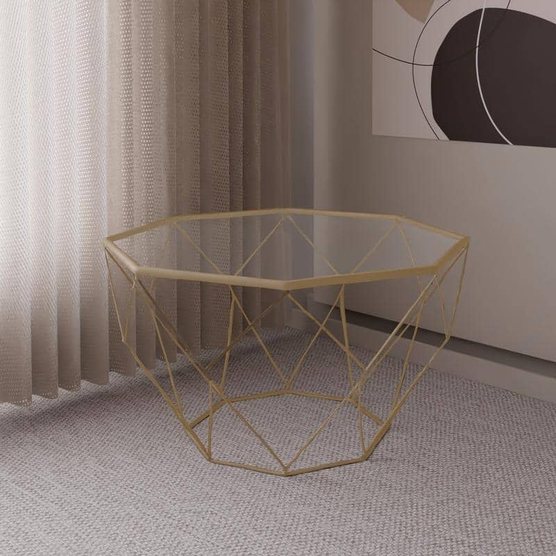 Malibu 29" Modern Octagon Center Coffee Table with Tempered Glass Table top & Sturdy Metal Geometric Base for Living Room Office