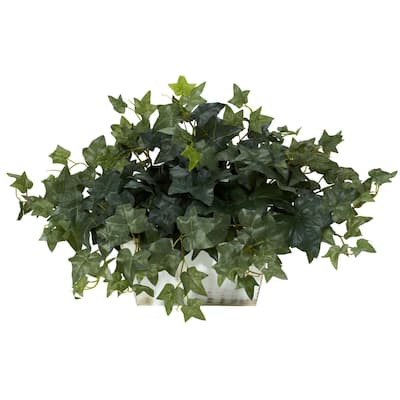 Silk Plant with Whitewash Planter - Faux Greenery Home Decor - Earthy Elements Indoor Plant - 1.17ft.