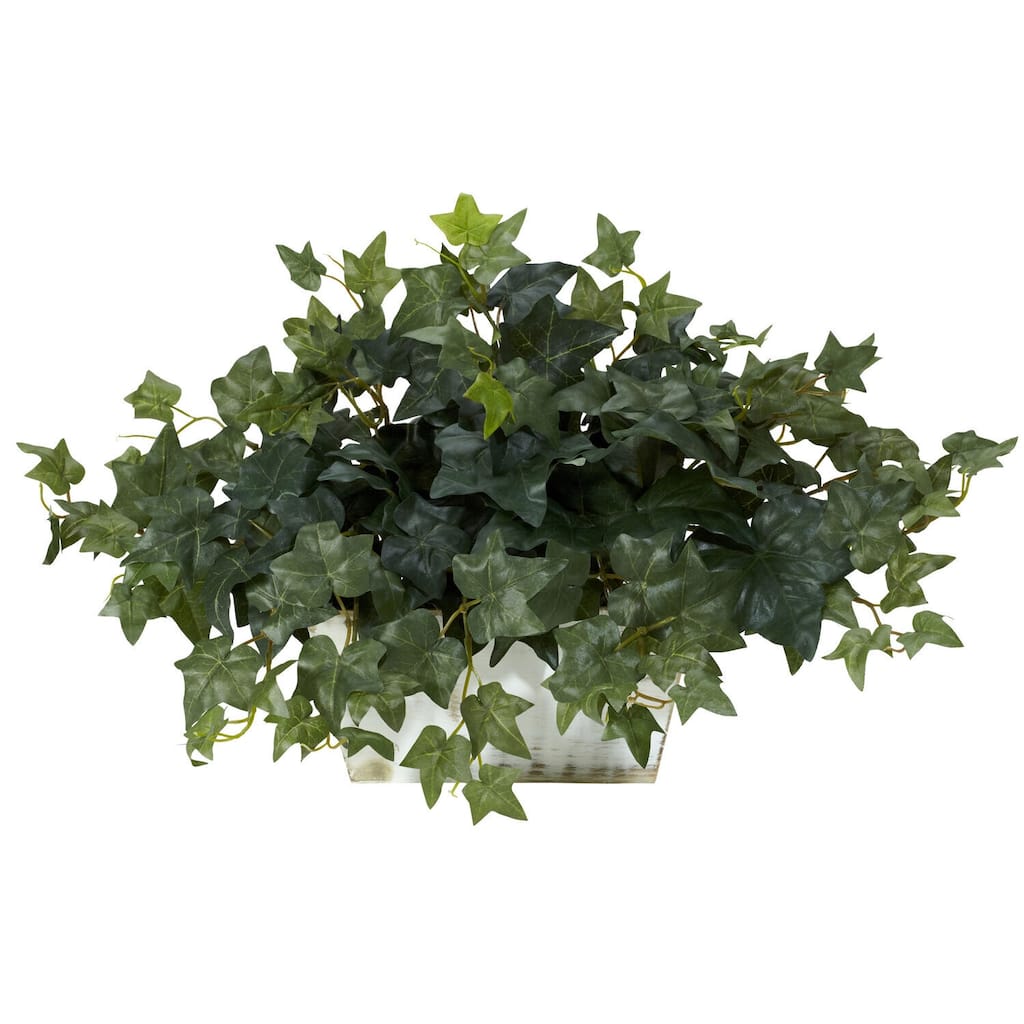Silk Plant with Whitewash Planter - Faux Greenery Home Decor - Earthy Elements Indoor Plant - 1.17ft.