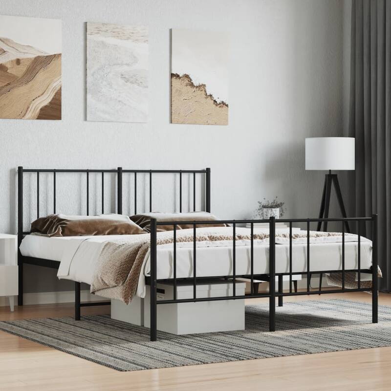 vidaXL Metal Bed Frame with Headboard, No Mattress - Black 81.5" x 61.4" x 35.4" - Queen