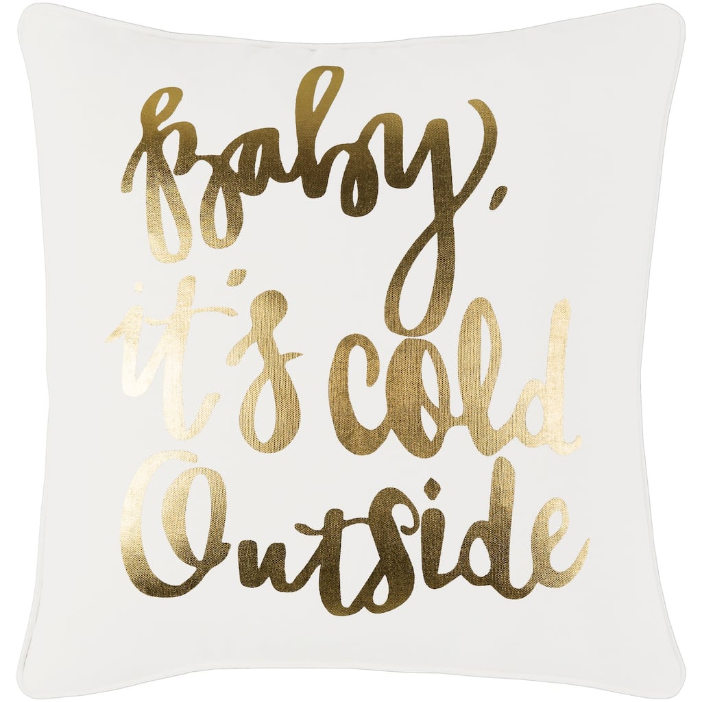 Frigus Cold Outside Holiday Gold Feather Down or Poly Filled Throw Pillow 18-inch