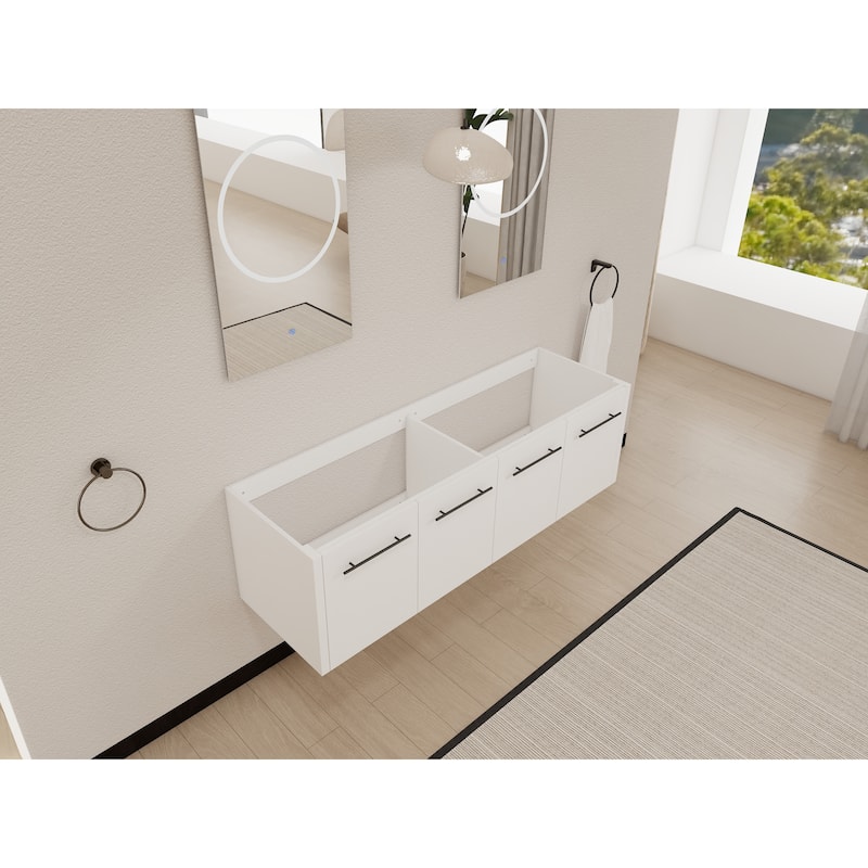 Modern 60 Inch Wall-Mounted Bathroom Vanity Base with Soft-Close Doors, No Sink Included