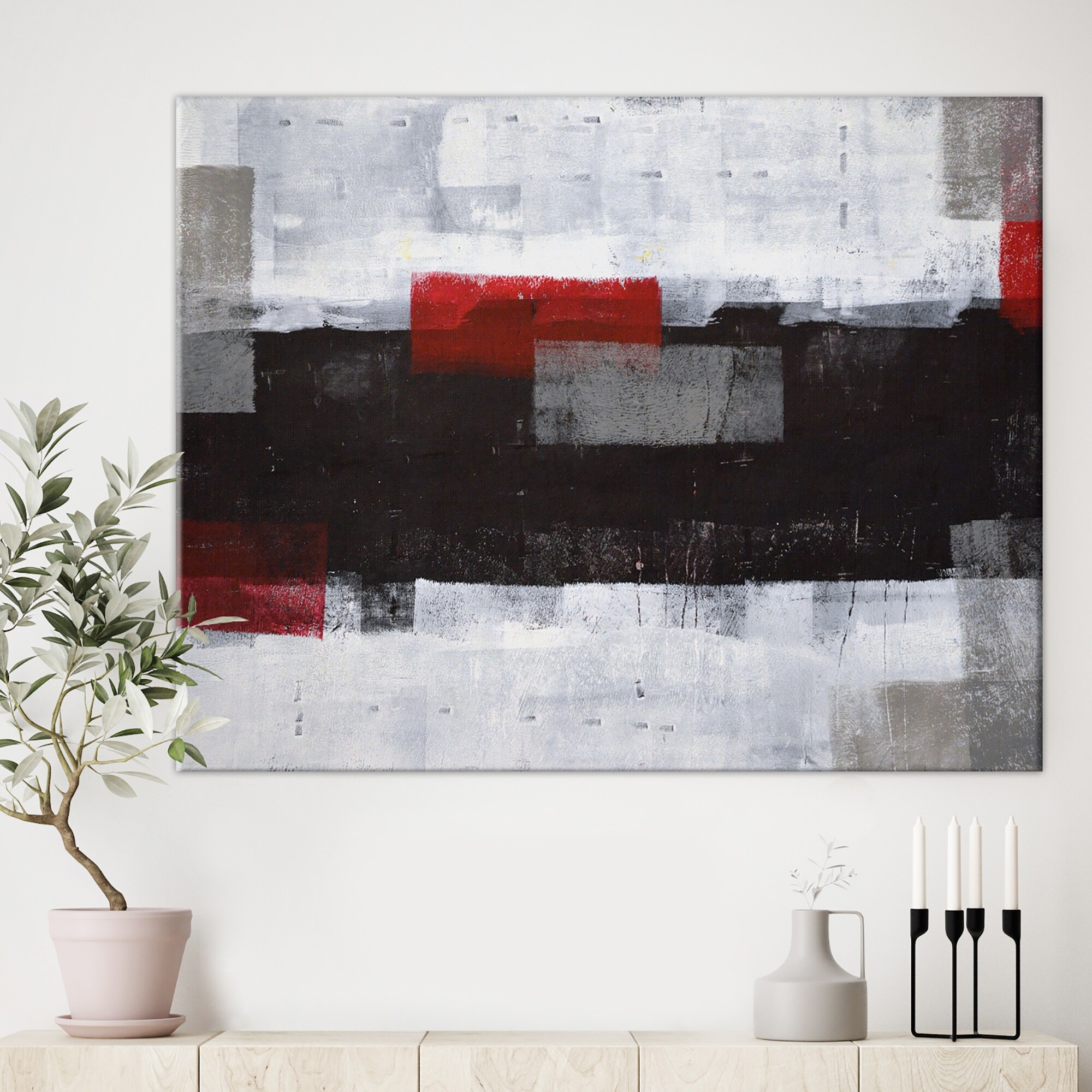 Red and gray abstract wall art Red and gray modern art Red and gray