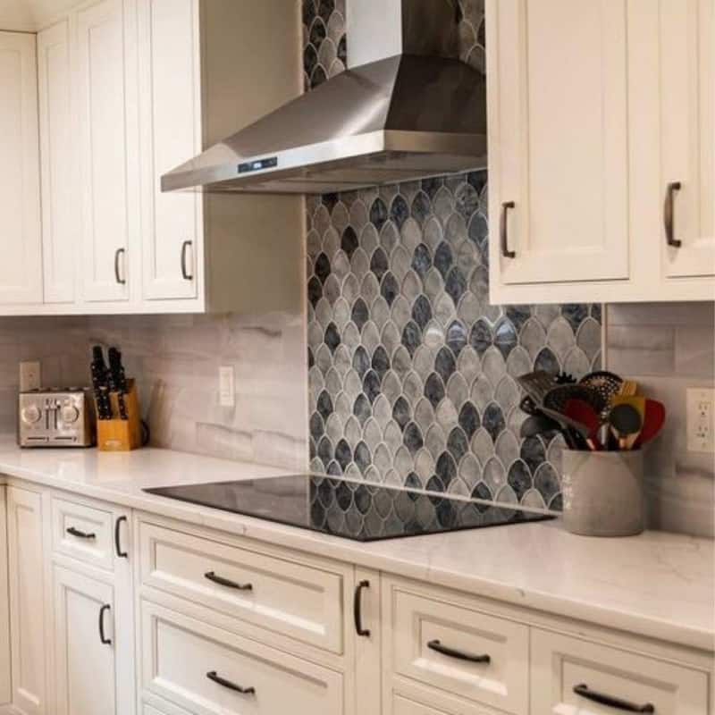 Seashell 12x13 Grey Frosted Glass Fish Scale Mosaic Tile - Wall, Backsplash