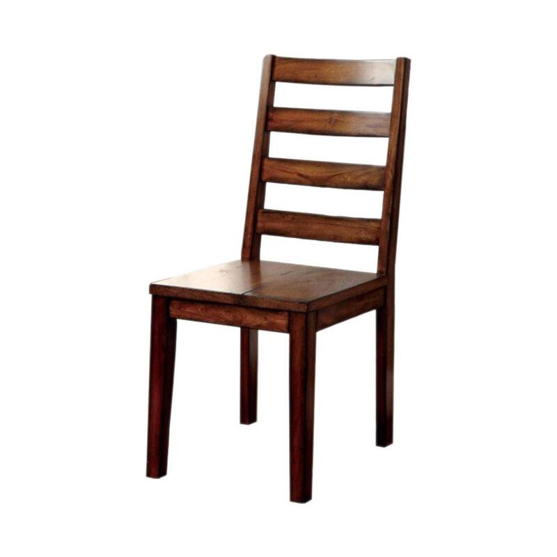 Transitional Wooden Side Chair with Ladder Style Back, Set of 2, Oak Brown