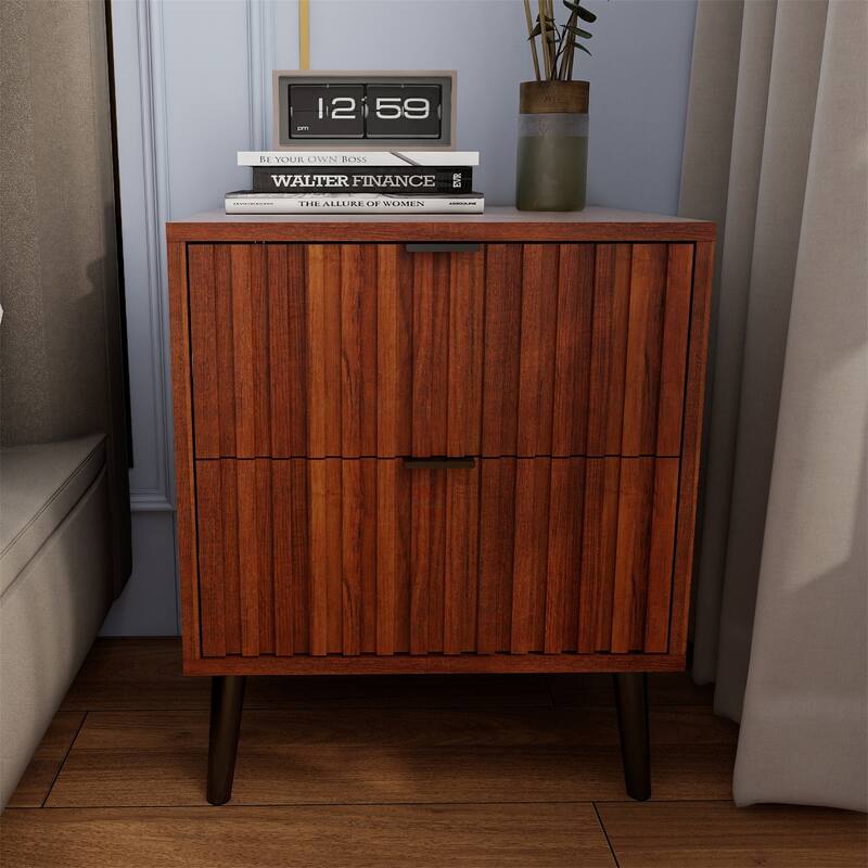 Wood Nightstand with 2 Drawers and Legs