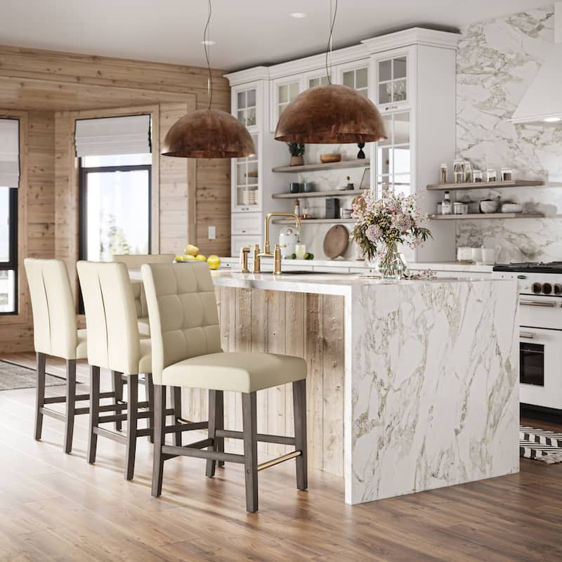 Leila Upholstered 25" Counter Height Bar Stool - White PU