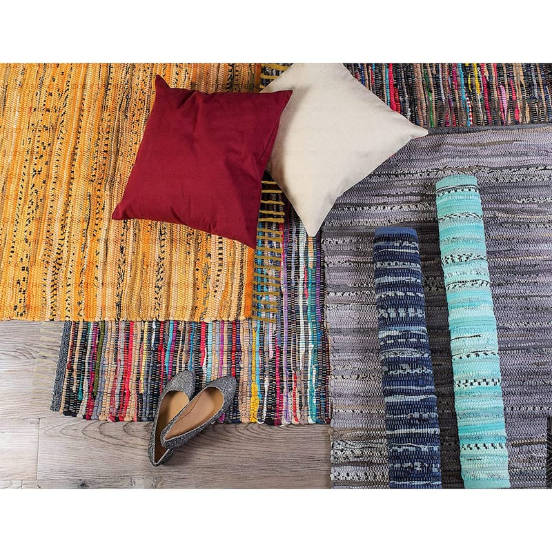 Cotton Rug 24''x36''- Multicolor Chindi Rug - Hand Woven Washable & Reversible for Living Room Kitchen Entryway with Tassel
