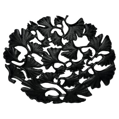 15 Inch Wide Decorative Handmade Aluminum Ginkgo Leaf Bowl - 14.5 x 14.5 x 4 in
