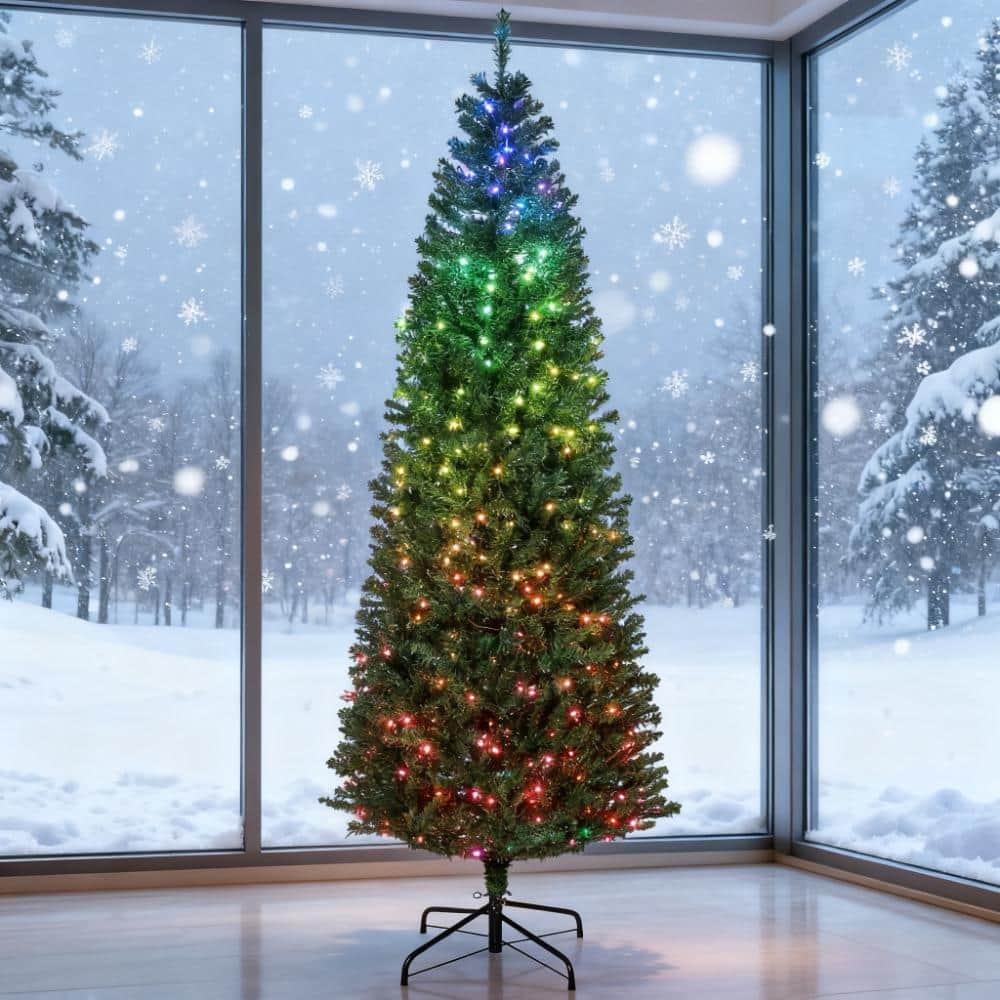 7 Foot Artificial Christmas Tree with 350 LED Lights and Remote Control - Green