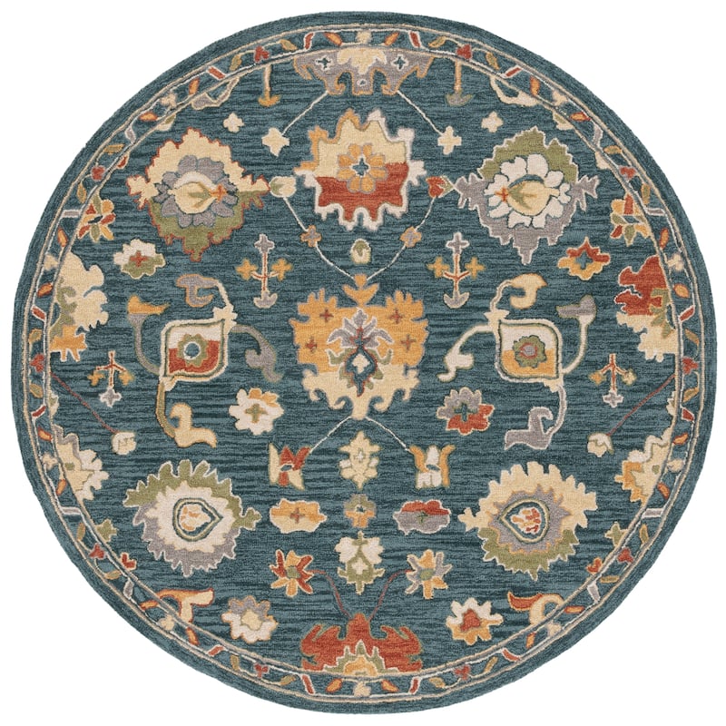 SAFAVIEH Handmade Metro Gilette French Country Floral Wool Rug - 6' Round - Dark Grey/Red