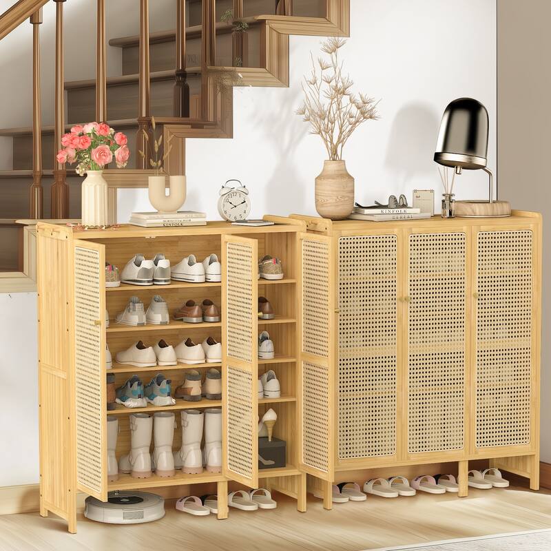 Contemporary 5-shelf Shoe Cabinet Rattan Pattern Door - 36" L x 14" W x 42" H