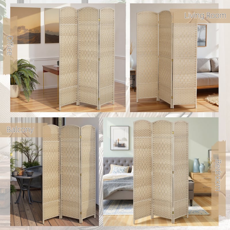 HOMCOM 3 Panel Room Divider, 6' Tall Folding Privacy Screen, Hand-Woven Freestanding Wall Partition