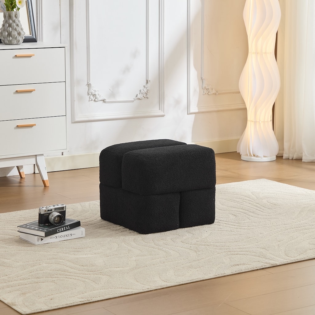 SEYNAR Modern 16.5''Faux Sherpa Square Cube Otttoman