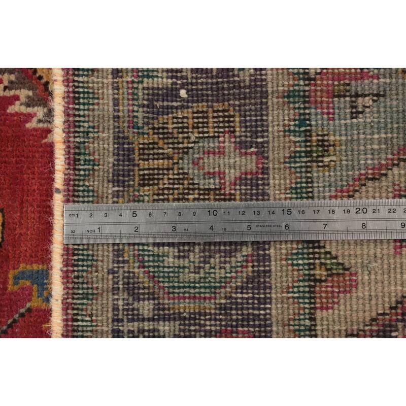 Hand Knotted Oriental 100% Wool Carpet Traditional Geometric Coral Tabriz Runner Rug - 12' 5'' X 3' 3''