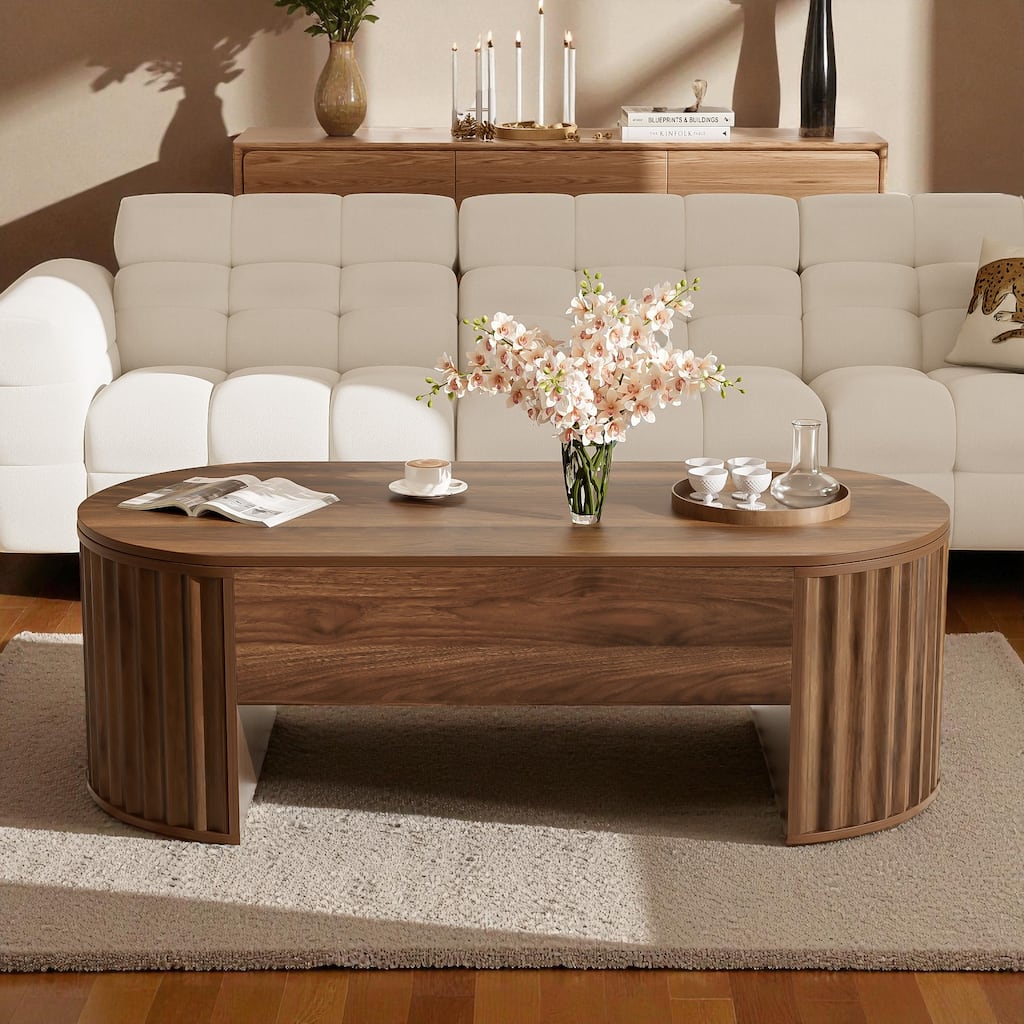 47.2'' Modern Oval Lift-Top Coffee Table with Hidden Storage Compartment, Wooden Center Table for Living Room