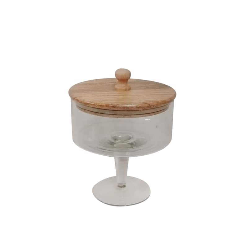 Sm. Pedestal Glass Jar with Wood Top