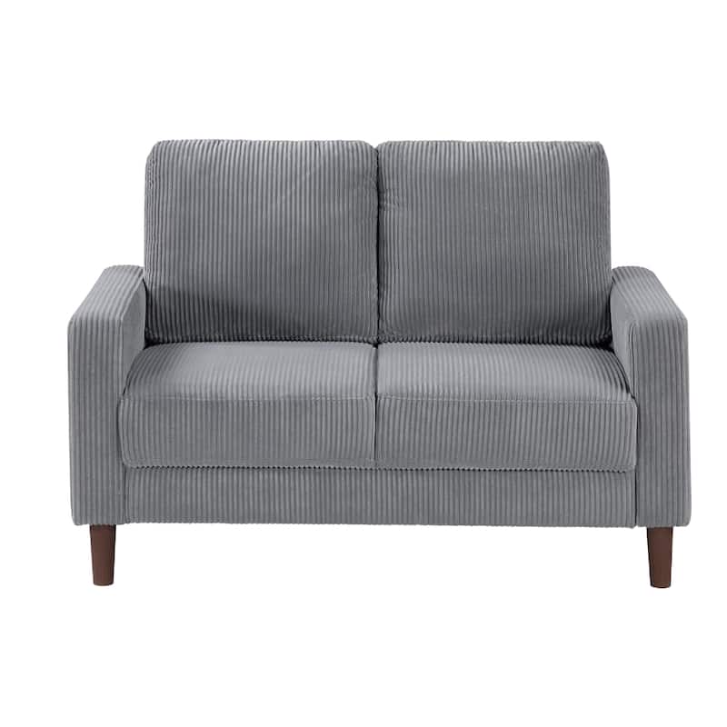 Cey Loveseat, Gray Corduroy Upholstery, Modern Style Brown Legs, 55 Inch