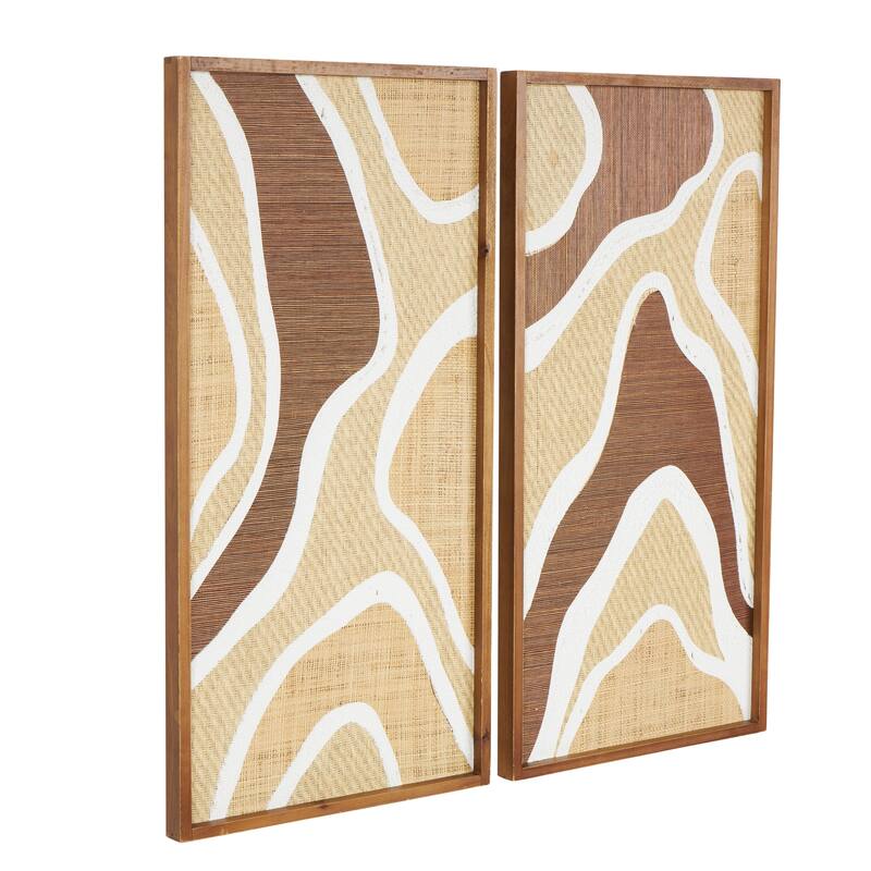 Wood Abstract Textured Wavy Home Wall Decor with White and Tan Accents - Set of 2 Brown - Roche River Decor
