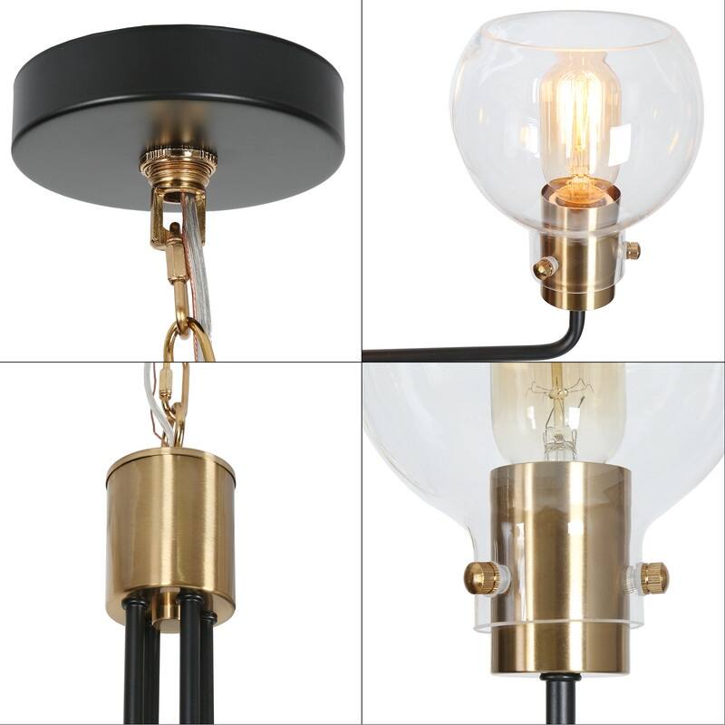 Modern Farmhouse 4-Light Black Gold Glass Chandelier for Dining Room - 20" D x 19" H